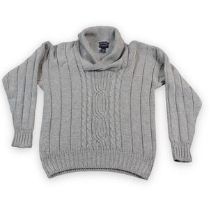 GANT‎ Hand Framed Sweater Heavy Cotton Medium Gray Shawl Collar Fisherman Cable